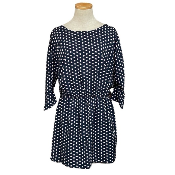 French Connection Dress Women's Petite Large Long Sleeve Blouson Knee Length Dot - Picture 1 of 16